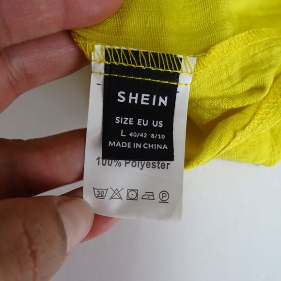 Shein Yellow Gold Surplice V-Neck Faux Wrap Dress Short Sleeve Women Size L - Picture 5 of 10